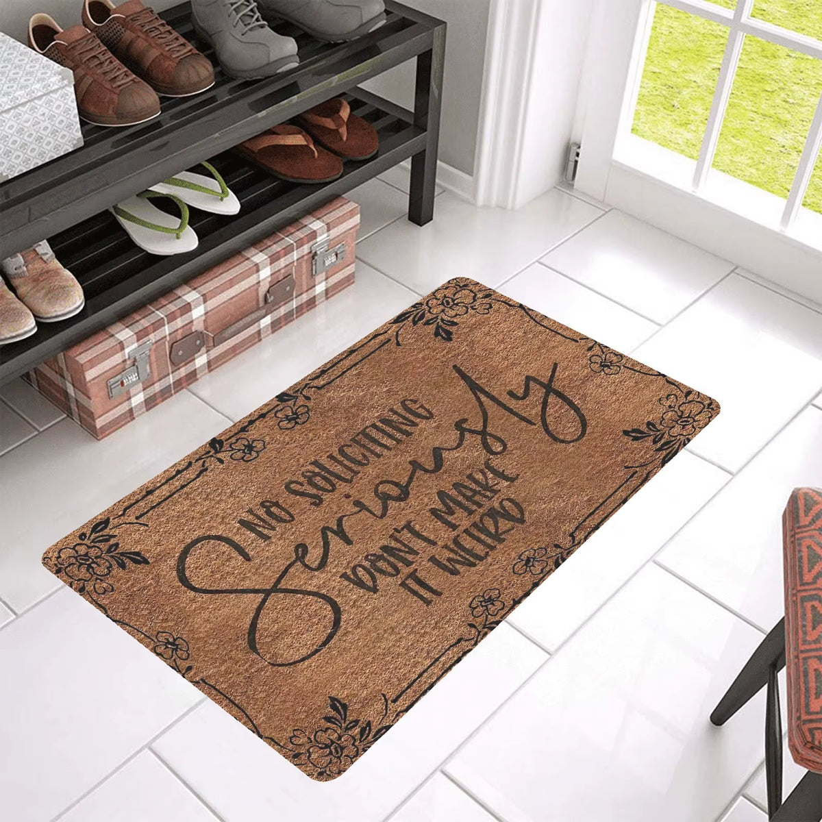 Charming No Soliciting Doormat - Non-Slip Rubber Mat for Kitchen, Bathroom, and Garden