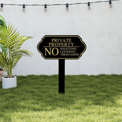Durable No Soliciting Sign with Stake – Easy Installation Metal Warning Sign for Your Home, Garden, or Business