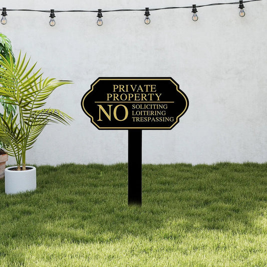 Durable No Soliciting Sign with Stake – Easy Installation Metal Warning Sign for Your Home, Garden, or Business
